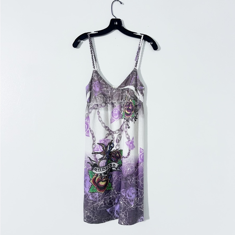S Twelve Graphic Print Dress Women’s Size M Y2K Purple Multi Spaghetti Strap